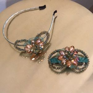 Beaded headband and matching barrette set.